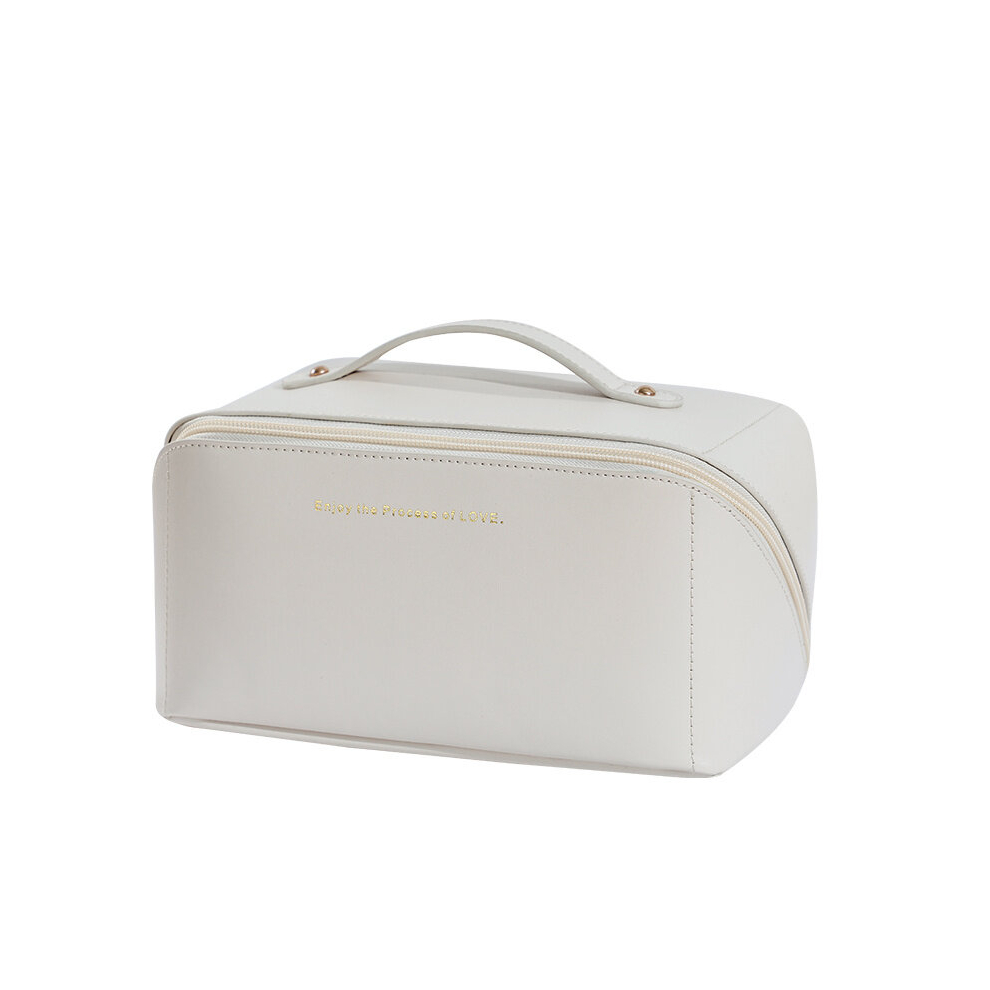 Waterproof Leather Travel Cosmetic Bag with Handle Large Capacity Makeup Organizer for Women