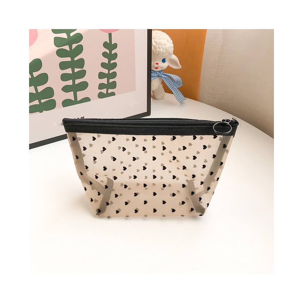 Heart Pattern Makeup Bag Mesh Zipper Makeup Pouch Roomy Toiletry Bag For Daily & Travel Use