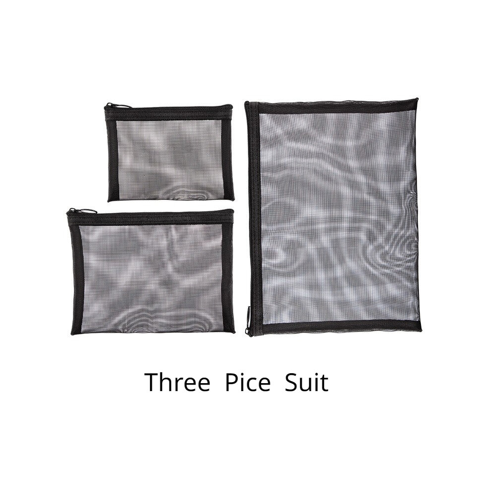 Mesh Cosmetic Storage Bag Transparent Makeup Bag Portable Travel Three Piece Set Washing Bag Large Capacity Zippered Mesh Bag