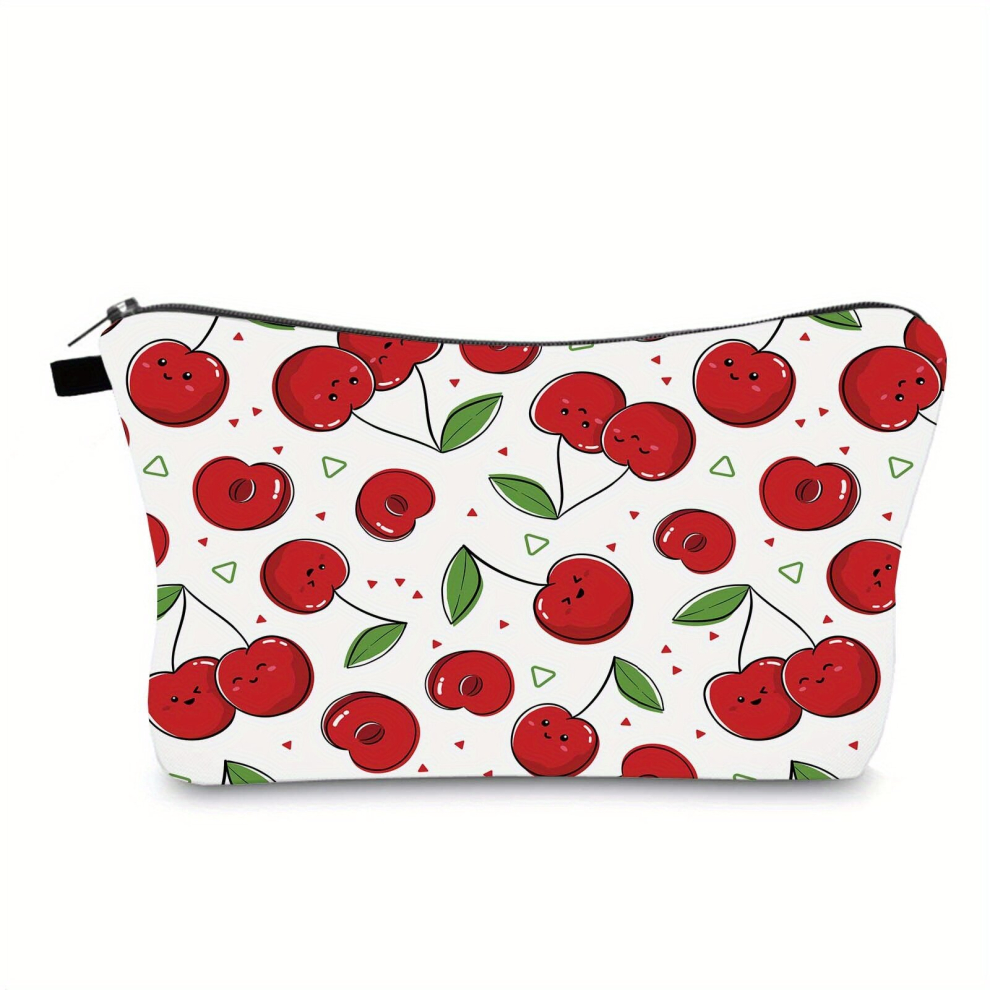 Cherry Printed Makeup Bag Portable Cosmetic Organizer with Zipper Clutch for Women and Girls Waterproof Toiletry Storage Bag
