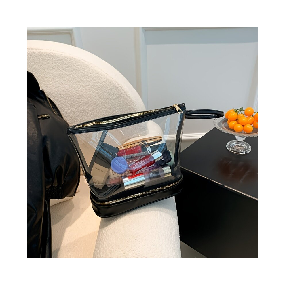 Black Clear Makeup Bag Toiletry Bag Pvc Travel Makeup Bag Large Capacity Makeup Organizer Bag Waterproof Cosmetic Bag