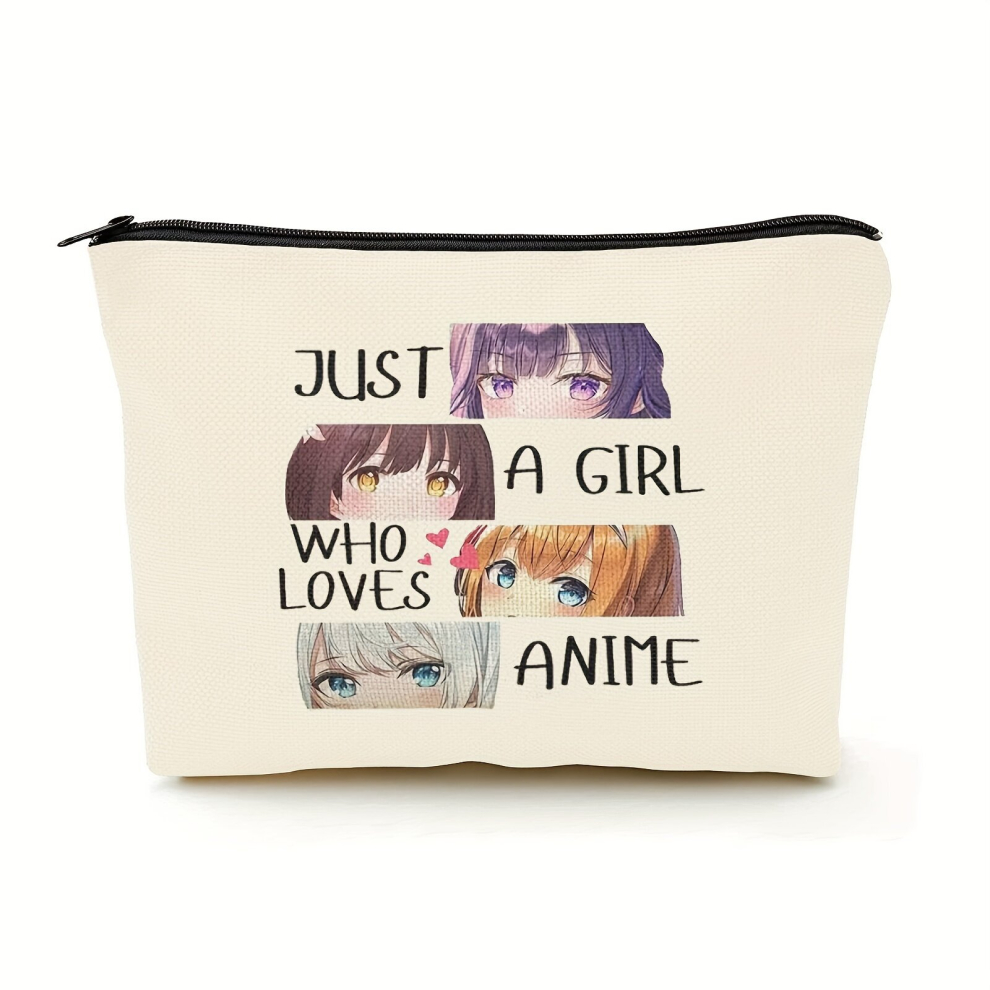 Multicoloured Anime Fans Makeup Bag Gift Just A Girl Who Really Loves Anime Travel Cosmetic Bag For Girls Women