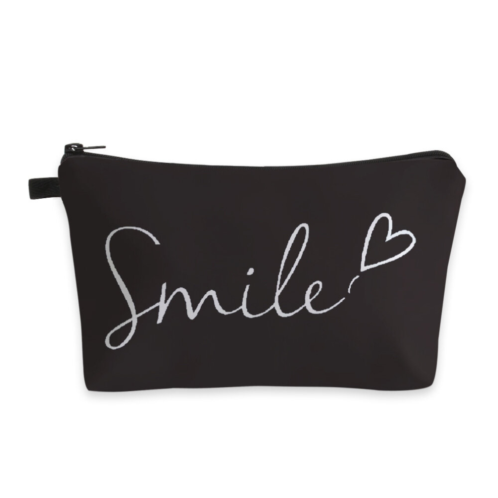 Smile Letter & Heart Pattern Cosmetic Bag For Women Adorable Roomy Small Makeup Bag Travel Water Resistant Toiletry Bag Accessories Organizer Holiday