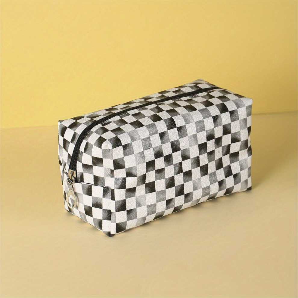 Multicoloured & Plaid Pattern Makeup Bag Roomy Zipper Toiletries Storage Bag Contrast Cosmetic Bag For Girls And Women