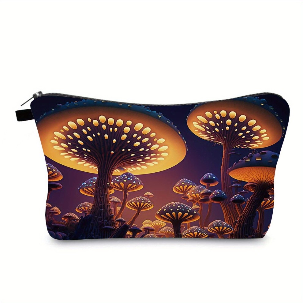 Multicoloured Adorable Mushroom Pattern Cosmetic Pouch For Women Waterproof Makeup Bag With Roomy Toiletry Pouch And Portable Washing Bag Perfect Travel Accessory A
