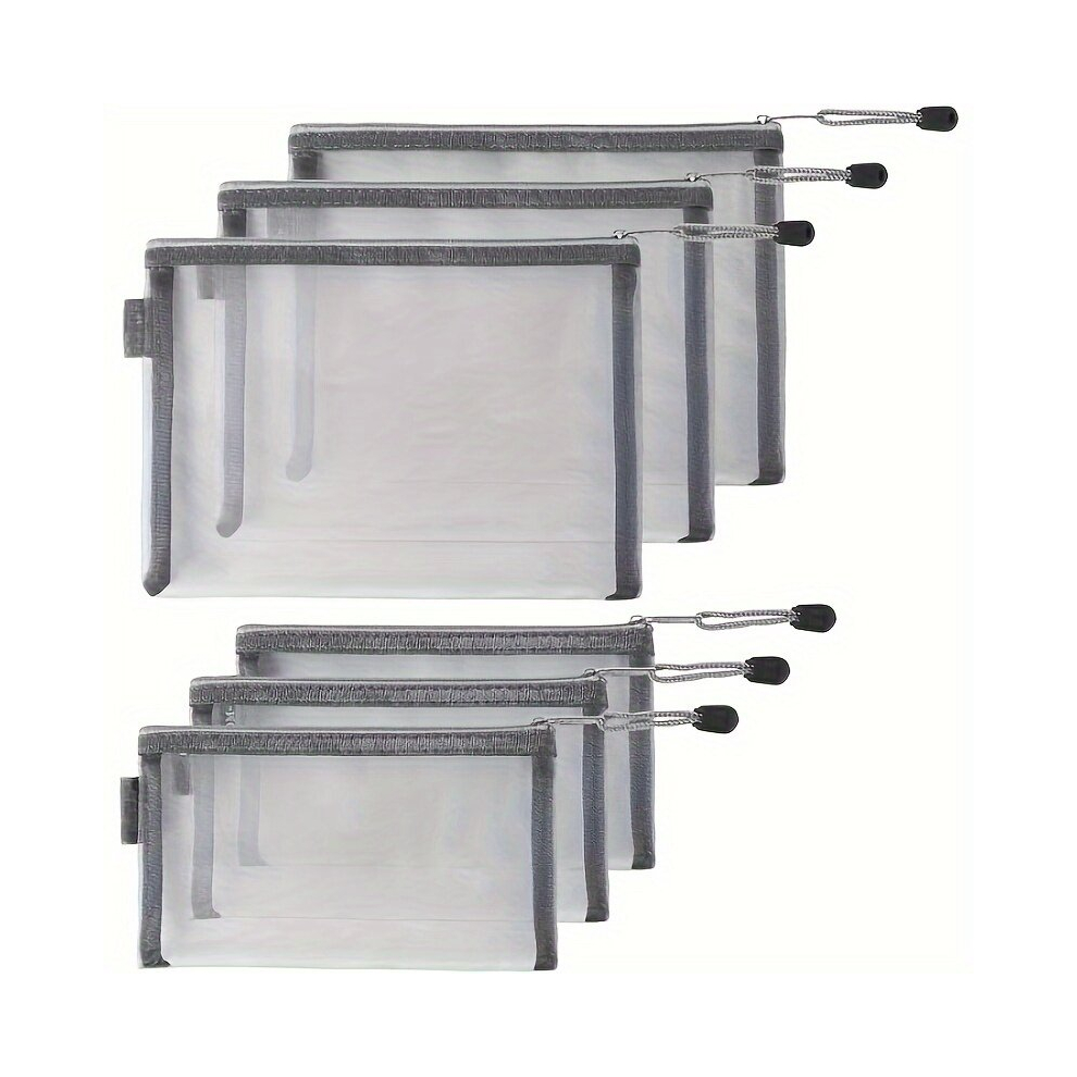 Grey 6Pcs Nylon Mesh Cosmetic Bags Zipper Pouches Makeup Pouches Travel Organizer Case For Purse