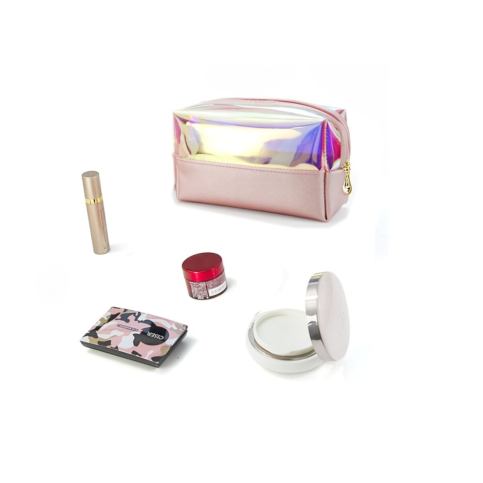 Holographic Makeup Bag TPU Laser Cosmetic Pouch Toiletry Organizer Square Clear Toiletry Bag Gift For College Girls Teens Women