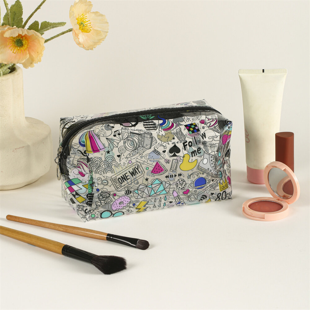 Cartoon Pattern Makeup Bag Toiletry Bag PVC Makeup Pouch Adorable Roomy Travel Cosmetic Purse Accessories Organizer Women Girls Gift