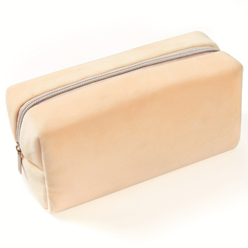Pink Solid Square Cosmetic Bag For Women Roomy Zipper Makeup Pouch Toiletry Bag Travel Accessories Organizer