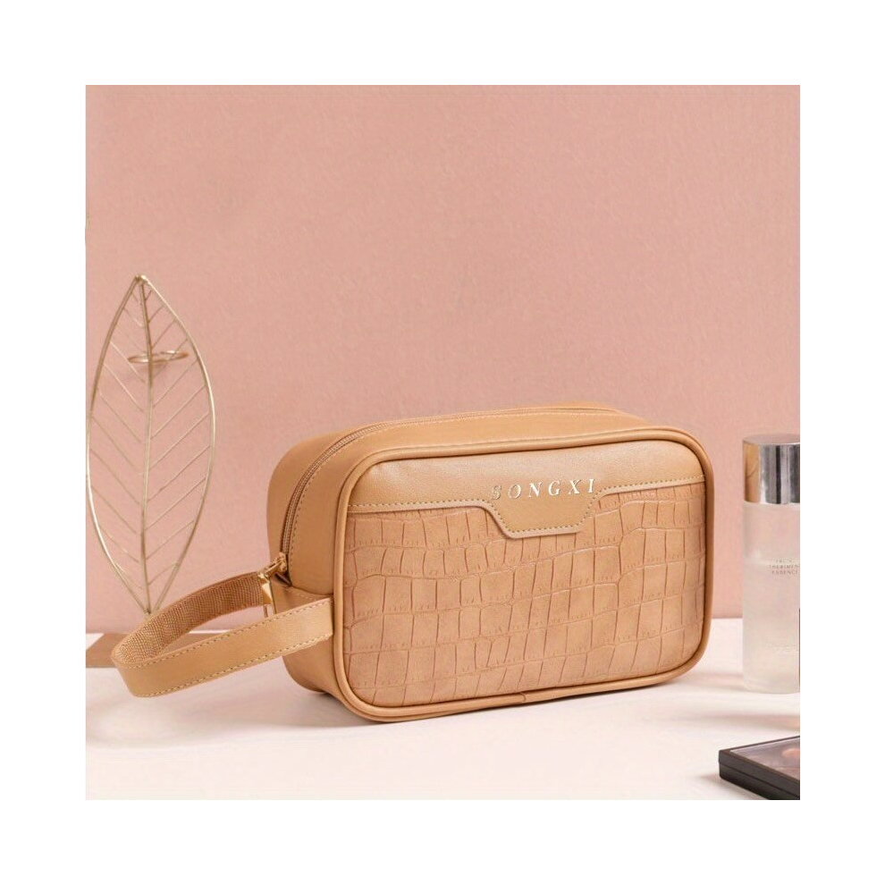 Crocodile Embossed Square Makeup Bag For Purse Cosmetic Pouch Leather Makeup Pouch Travel Portable Toiletry Bag For Women Girls