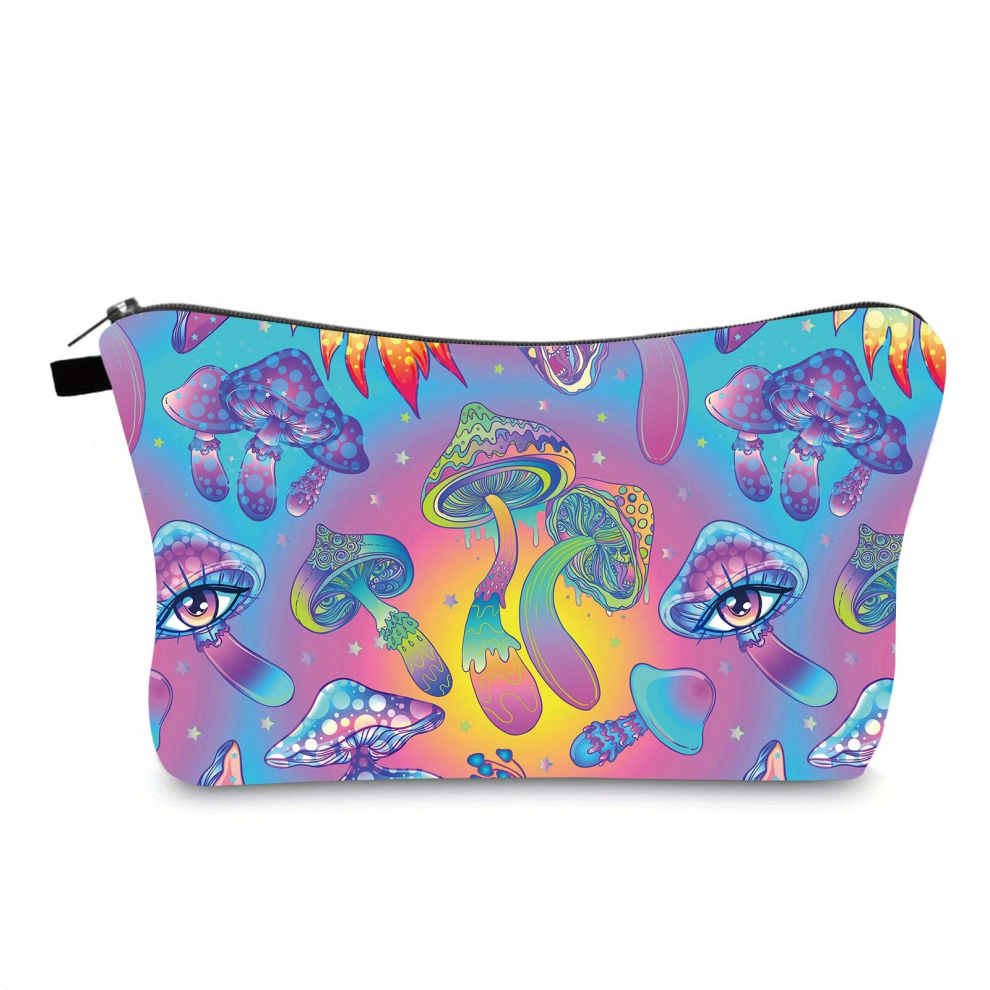 Small Mushroom Print Toiletry Bags For Women Adorable Roomy Makeup Pouch Travel Water Resistant Cosmetic Purse Accessories Organizer Girls Gift