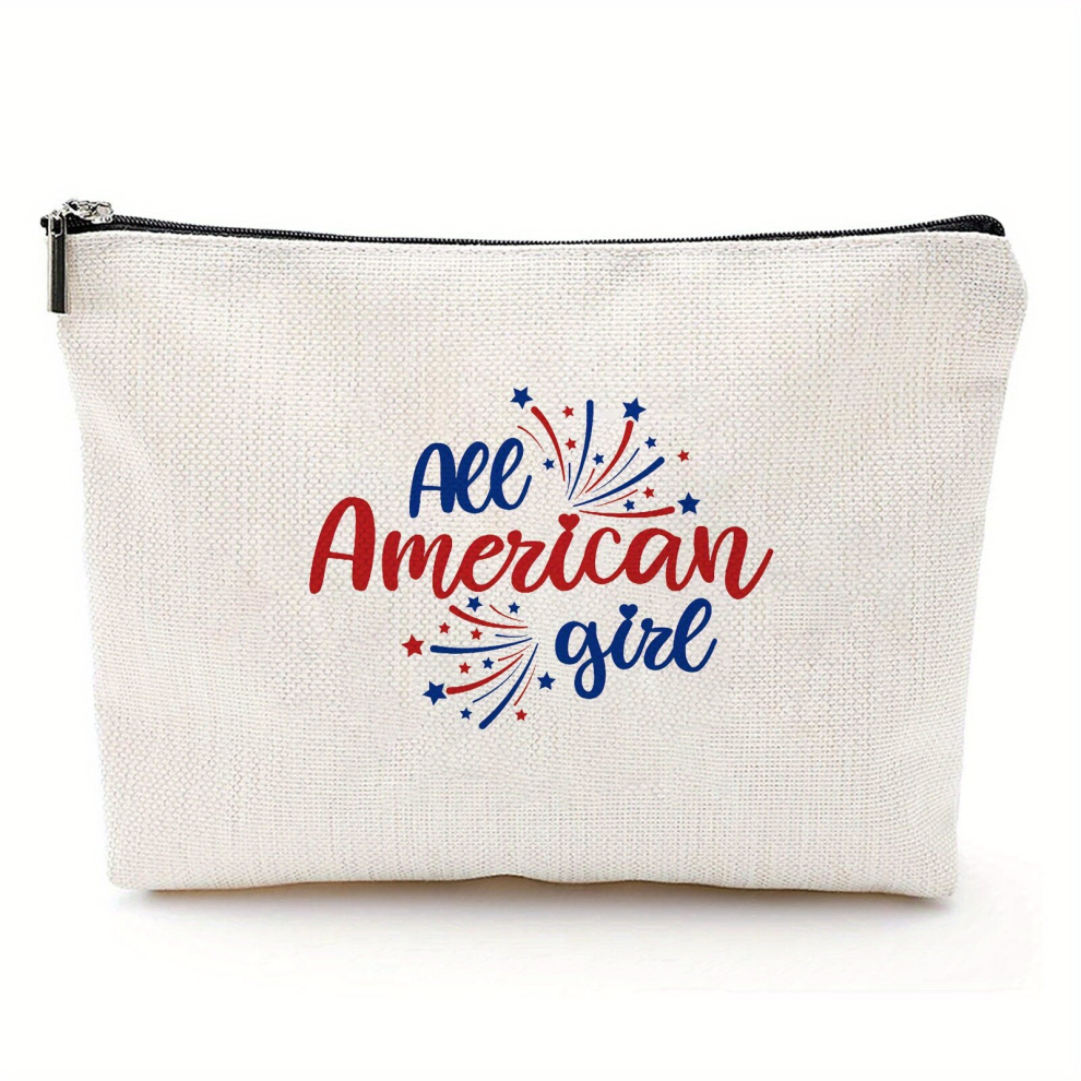 Patriotic 4th Of July America Flag Rainbow With Star Portable Makeup Bag Cosmetic Case Travel Organizer Bags Toiletry Storage Zipper Pouch For Purse G