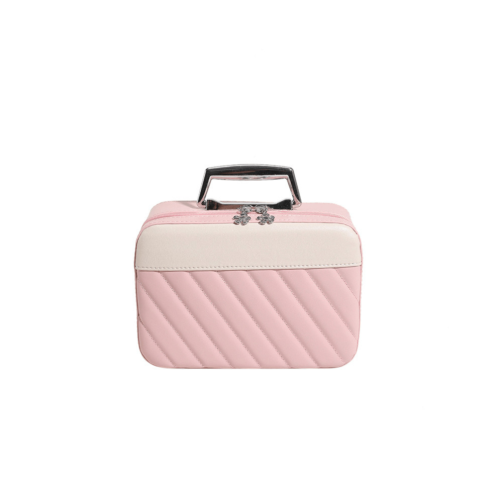 Pink Portable Travel Makeup Cosmetic Case With Handle Organize And Store Cosmetics Brushes Toiletries Jewelry And Digital Accessories Easy To Carry And Con