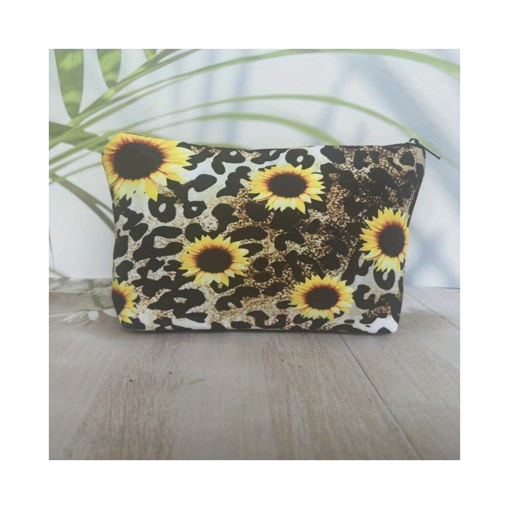 Sunflower Print Cosmetic Bag For Women Adorable Roomy Makeup Bag Travel Portable Toiletry Bag Accessories Organizer