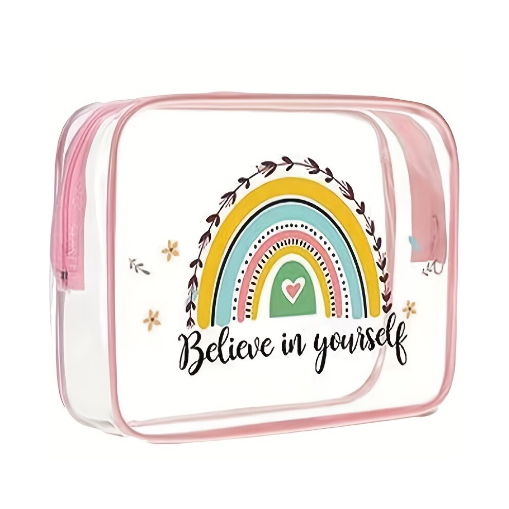 Rainbow Clear Makeup Bag Women Inspirational Quotes Waterproof PVC Cosmetic Bags Portable Multifunction Pouch For Graduation Sister Nurse Gift Travel