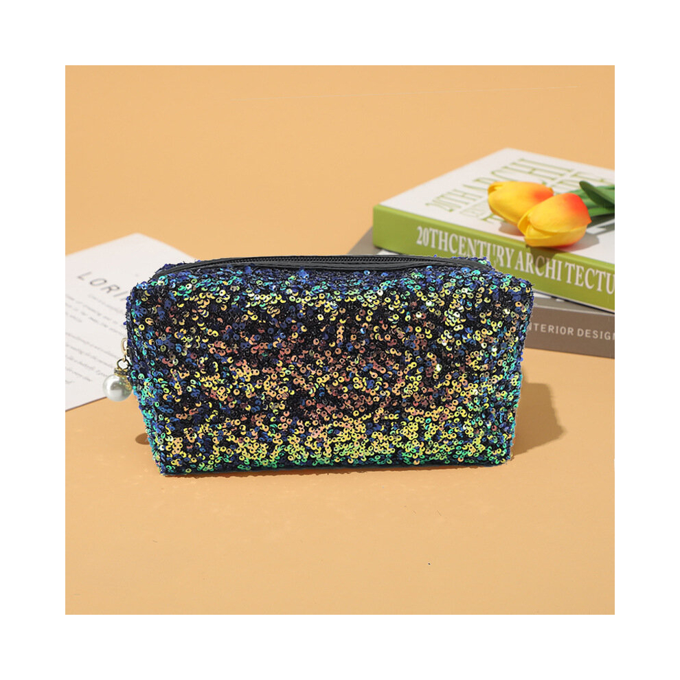 Glittery Sequin Makeup Bag Portable Cosmetic Case for Women Small Pouch with Zipper for Travel and Organization