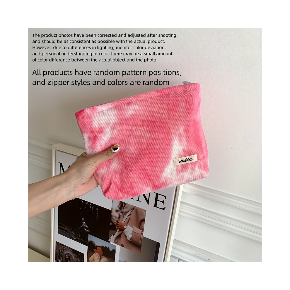 Tie dye Zipper Makeup Bag For Women Corduroy Purse Makeup Bag Roomy Travel Toiletry Bag Accessories Organizer