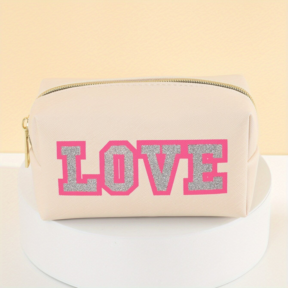 Waterproof Makeup Bag for Women Portable Cosmetic Toiletry Organizer with Letter Patch Perfect Gift for Girls