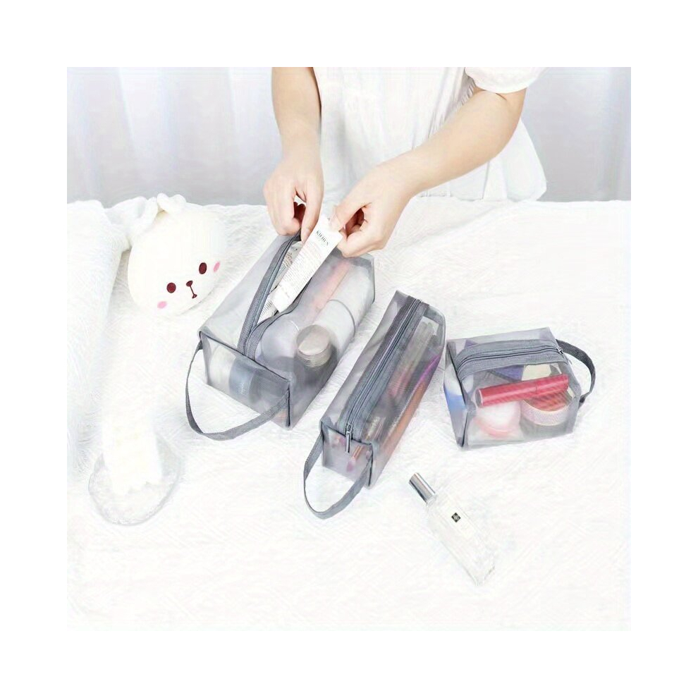 Mesh Clear Toiletry Bag With Handle And Zipper Roomy Makeup Brushes Holder Travel Accessories Organizer For Girls And Women