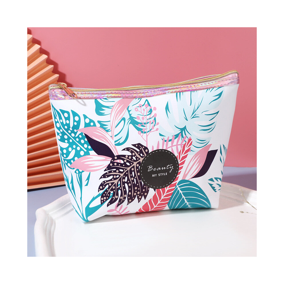 Leaf Pattern Toiletry Travel Bag PU Waterproof Zipper Makeup Pouch Roomy Cosmetic Storage Bag Great For Travel & Home Use Female Gift