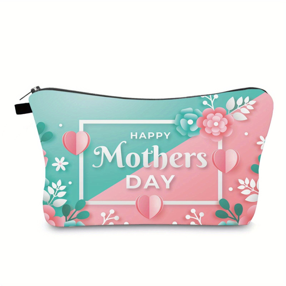 Happy Mothers Cosmetic Bag Adorable Floral Heart Letter Pattern Roomy Makeup Bag Travel Water Resistant Toiletry Bag Accessories Organizer