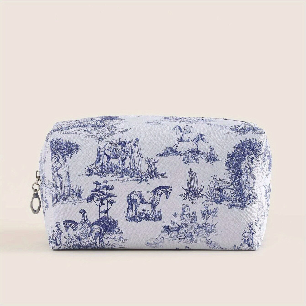 Horse & Figure Graphic Makeup Bag Toiletry Bag For Women Small Travel Makeup Pouch Roomy Travel Cosmetic Purse Accessories Organizer Women Gift