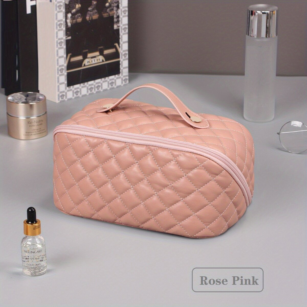 Multicoloured Waterproof Pu Leather Travel Cosmetic Bag With Divider And Handle Large Capacity Makeup Bag For Women And Girls