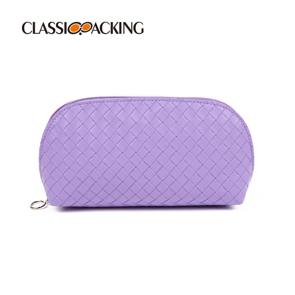 Classic Weaved Cosmetic Bag With Waterproof PU Shell Roomy Zipper Makeup Pouch Great For Traveling & Outgoing