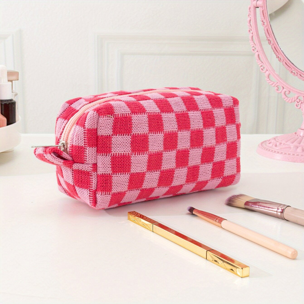 Multicoloured Makeup Bag Checkered Cosmetic Bag Zipper Pouch Travel Toiletry Bag Makeup Brushes Storage Bag For Women And Girls