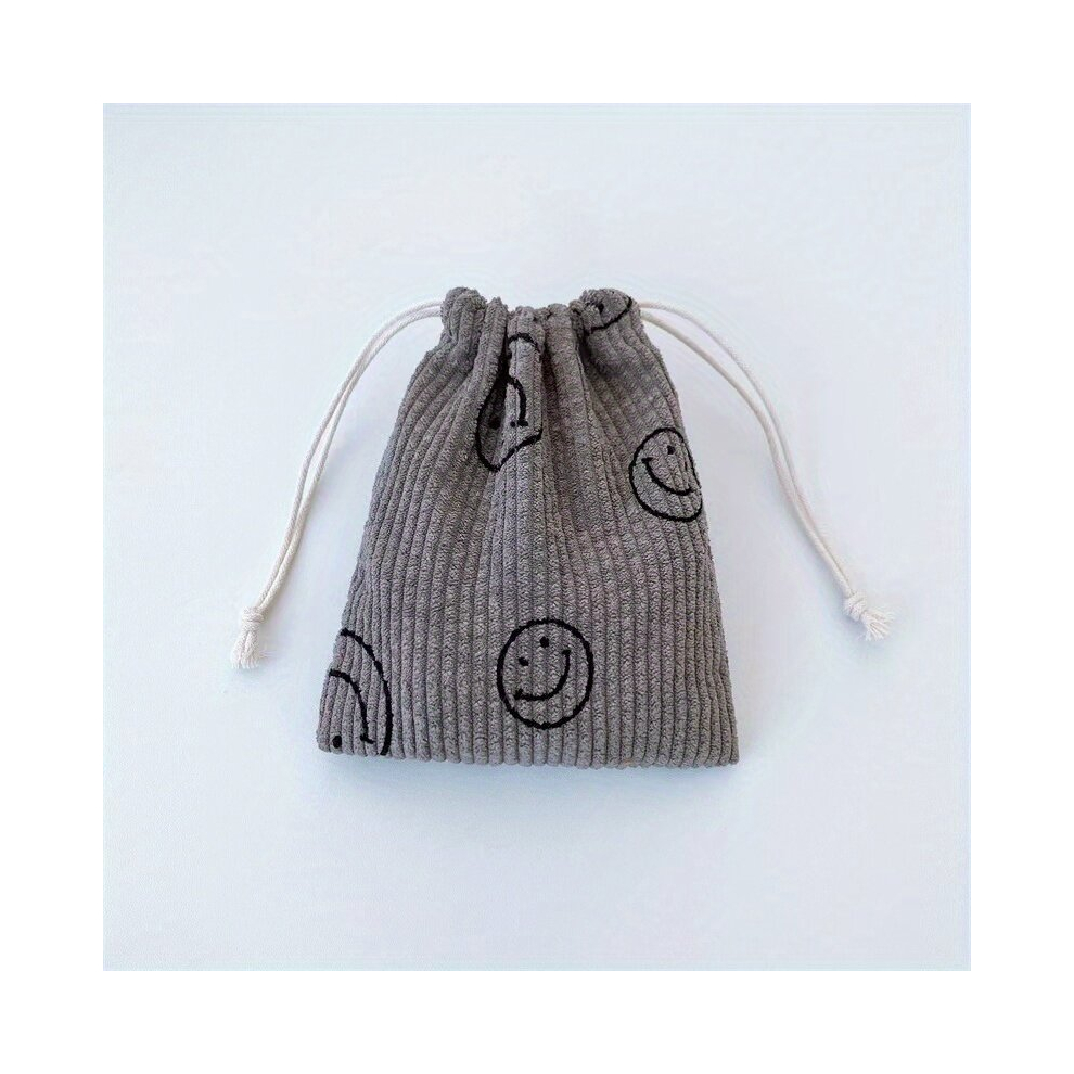 Grey Smile Face Drawstring Cosmetic Bag For Women Travel Small Makeup Bag For Purse Organizer Makeup Organizer Stuff Roomy Makeup Pouch For Girls And Women