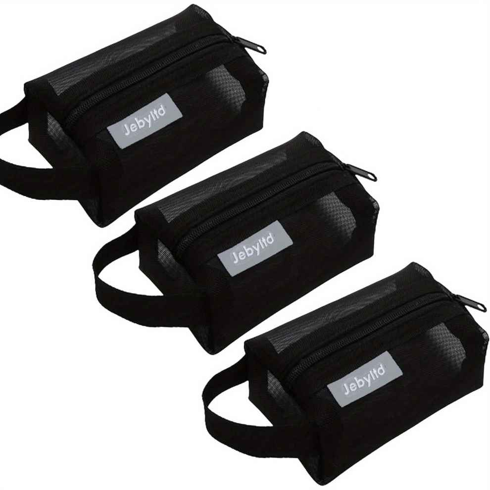 3pcs Portable Square Mesh Storage Bag Portable Mesh Cosmetic Bags Mesh Zipper Pouch Toiletry Bag