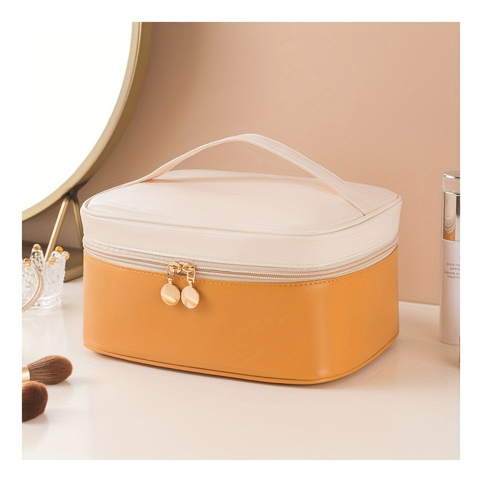 Makeup Bag Travel Cosmetic Case For Women Portable PU Cosmetic Organizer Storage Bag With Handle For Women Brushes Toiletry Jewelry Organizer Accessor