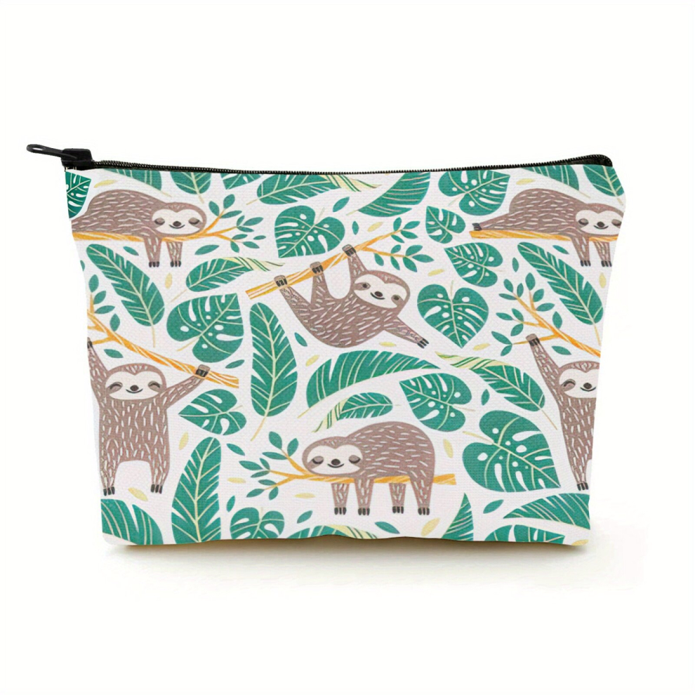 Green Sloth Pattern Cosmetic Bag For Women Adorable Roomy Makeup Bags Travel Water Resistant Toiletry Bag Accessories Organizer