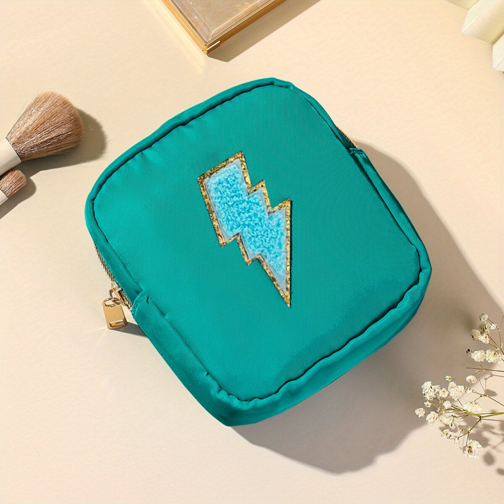 Preppy Makeup Pouch With Embroidered Patch Small Travel Makeup Bag For Women Girls Lipstick Accessories Sanitary Napkin Storage Bag