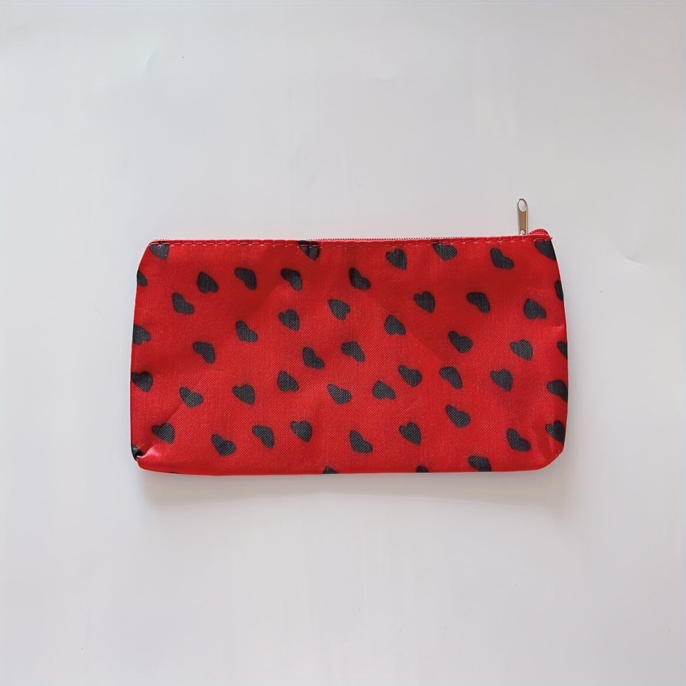 Heart Pattern Cosmetic Bag Lightweight & Versatile Makeup Pouch With Zipper Travel Portable Toiletry Wash Bag