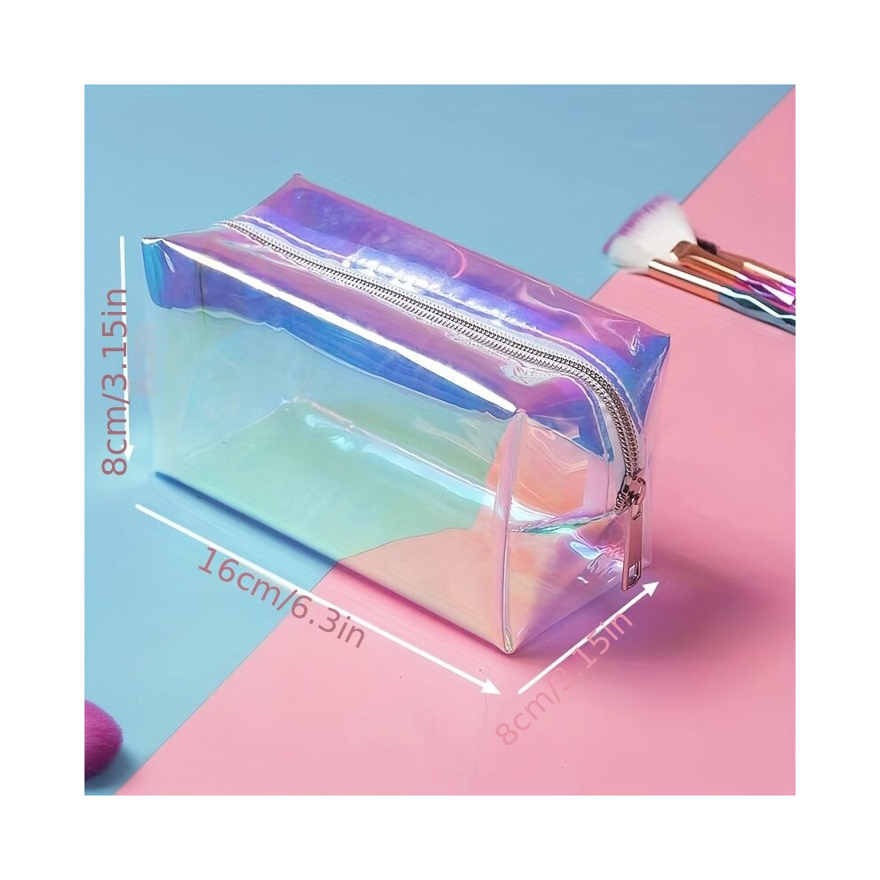 Multicoloured Holographic Cosmetic Bag Iridescent Portable Makeup Bag Large Capacity Toiletries Storage Bag Zipper Purse For Bride Shower Engagement Bridal For Wome