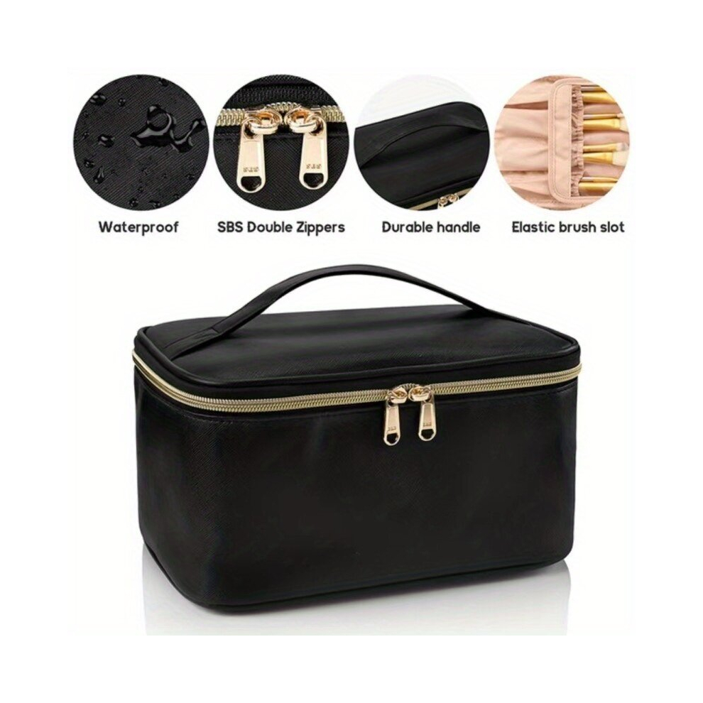 Black Travel Makeup Bag Cosmetic Bags For Women Makeup Case Organizer Large Capacity Travel Toiletry Bag Storage Bags With Divider And Handle For Cosmetics