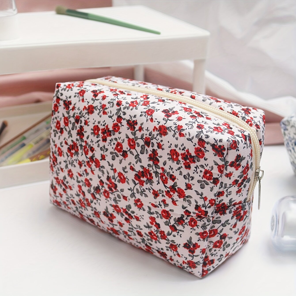 Floral Print Zipper Makeup Bag For Women Purse Zipper Cosmetic Bag Roomy Travel Toiletry Bag Accessories Organizer