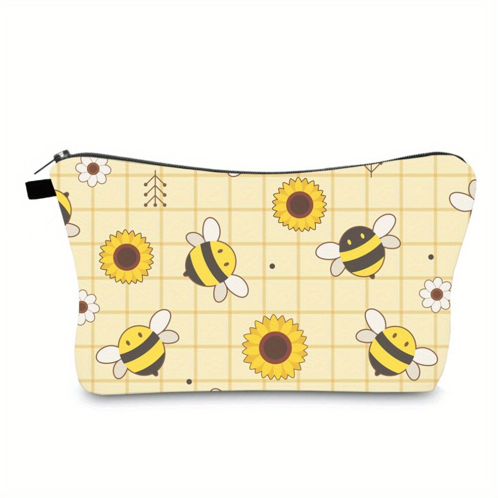 Multicoloured Adorable Sunflower Bee Cosmetic Bag Roomy And Waterproof Makeup Bag For Teen Girls And Women Perfect For Travel And Organizing Toiletries