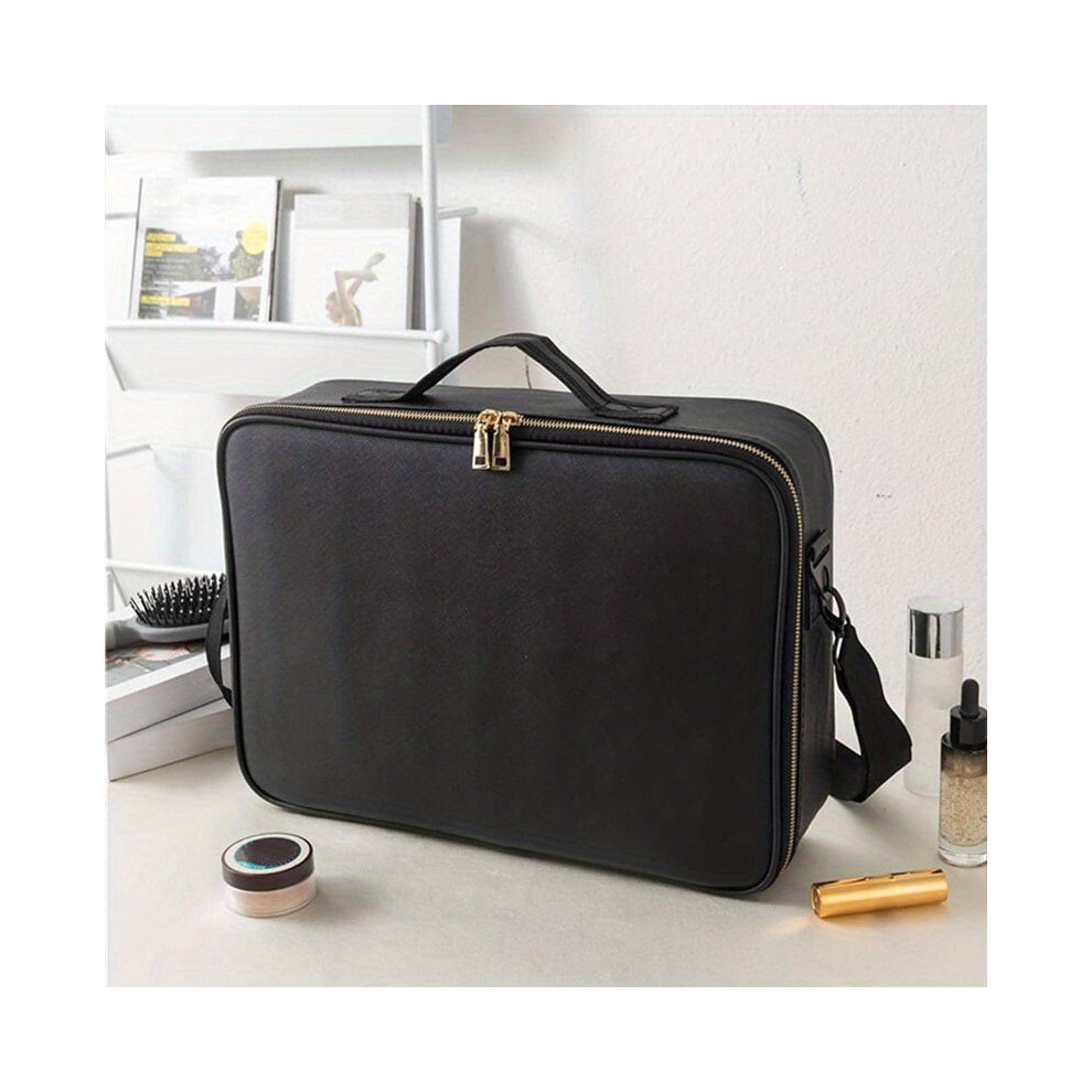Travel Makeup Train Case Professional Cosmetic Bag Organizer Portable Artist Storage Make Up Compartments Tool Box Vanity With Adjustable Dividers For
