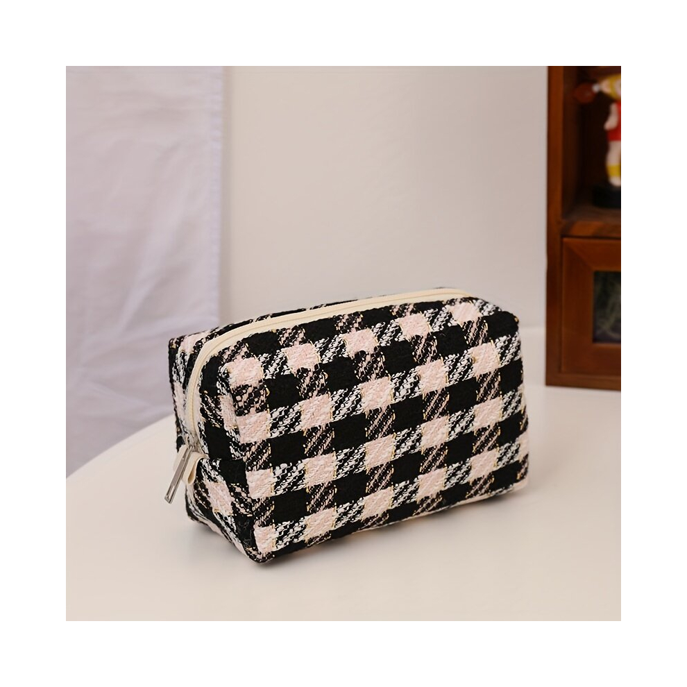 Multicoloured Plaid Pattern Makeup Bag Zipper Makeup Pouch Travel Toiletry Bag Organizer Makeup Brushes Storage Bag For Women Girls