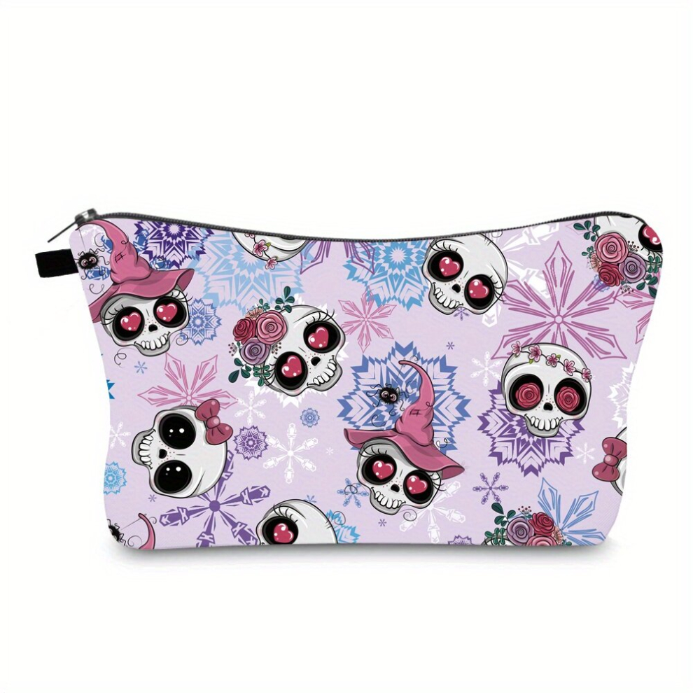 Waterproof Skull Pattern Makeup Bag for Women Portable Travel Storage with Zipper Closure
