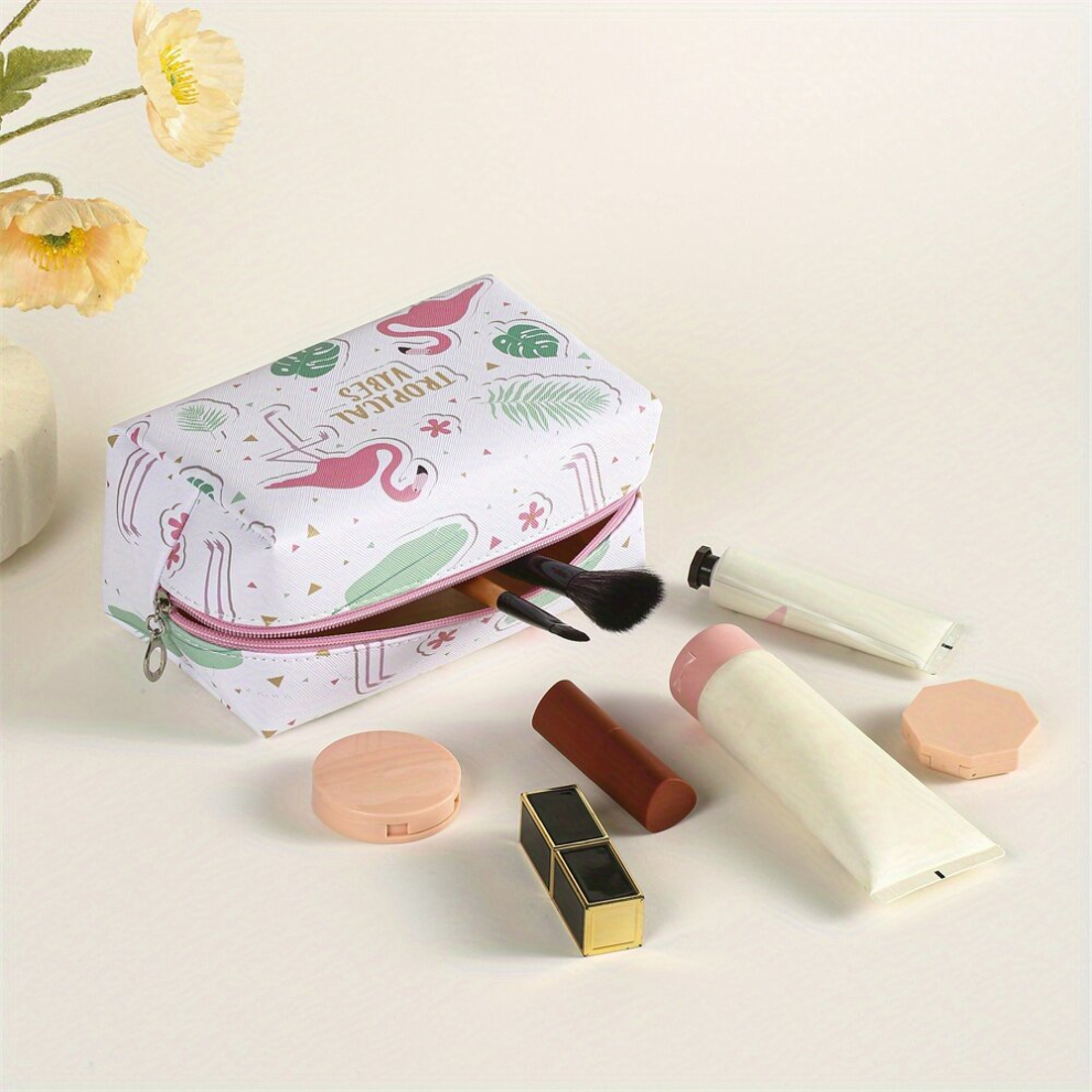Flamingo Pattern Makeup Bag Roomy Square PU Makeup Pouch Zipper Travel Organizer For Makeup Brush Travel Accessories Female Gift