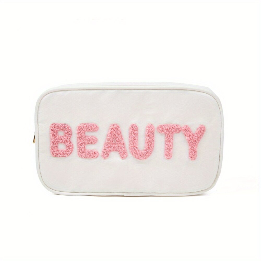 Multicoloured Chenille Letter Patch Makeup Bag Preppy Travel Toiletry Pouch For Women And Girls