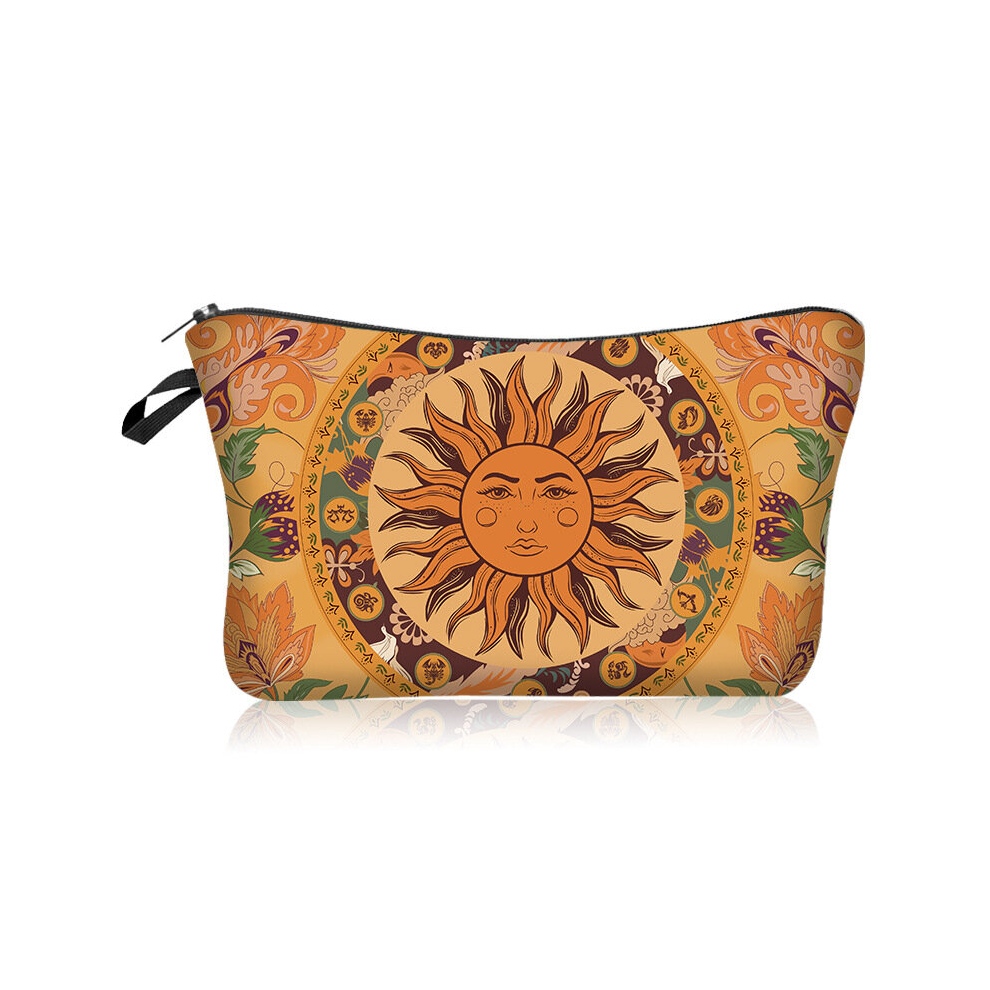 Sun Pattern Zippered Makeup Bag Travel Toiletry Pouch Case Zipper Roomy Cosmetic Bag Holiday Gift For Women