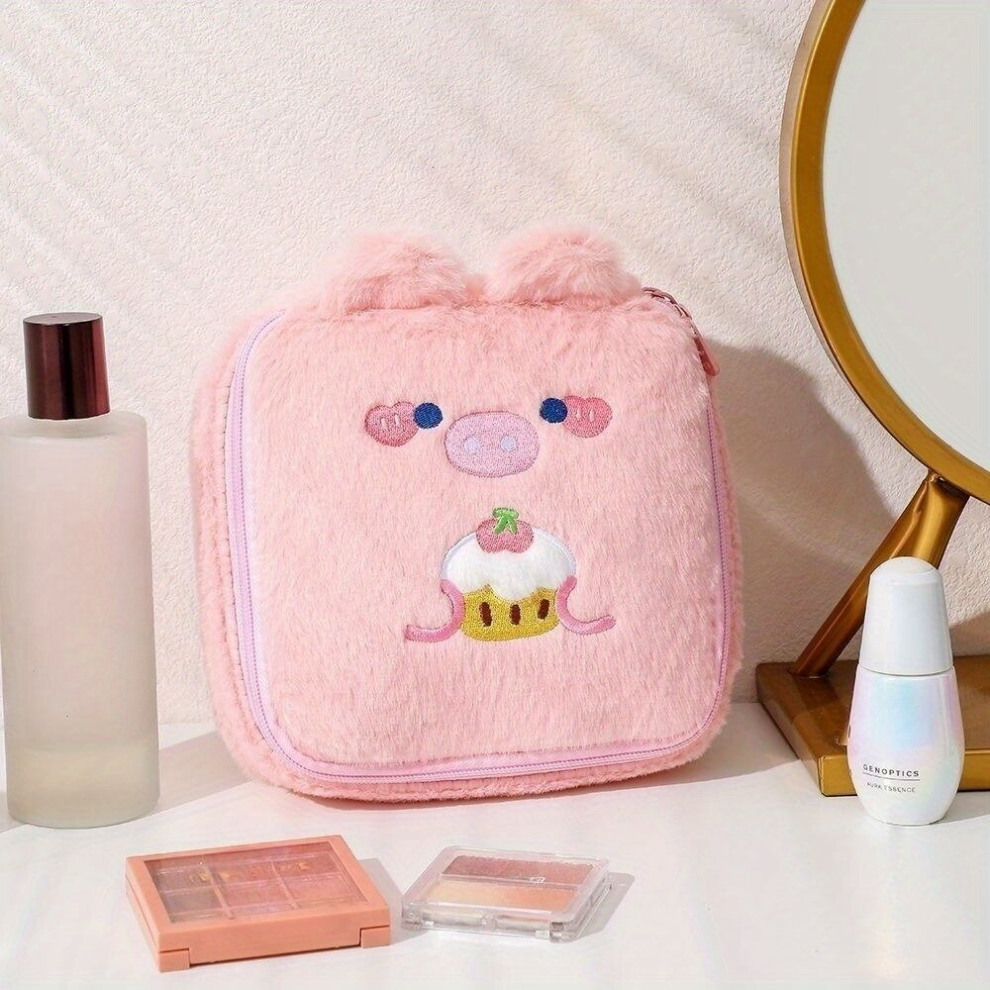 Cartoon Plush Makeup Bag Travel Roomy Cosmetic Pouch Toiletry Bag With Handle Square Cosmetic Case Toiletry Container Organizer Great Gift For Girls W