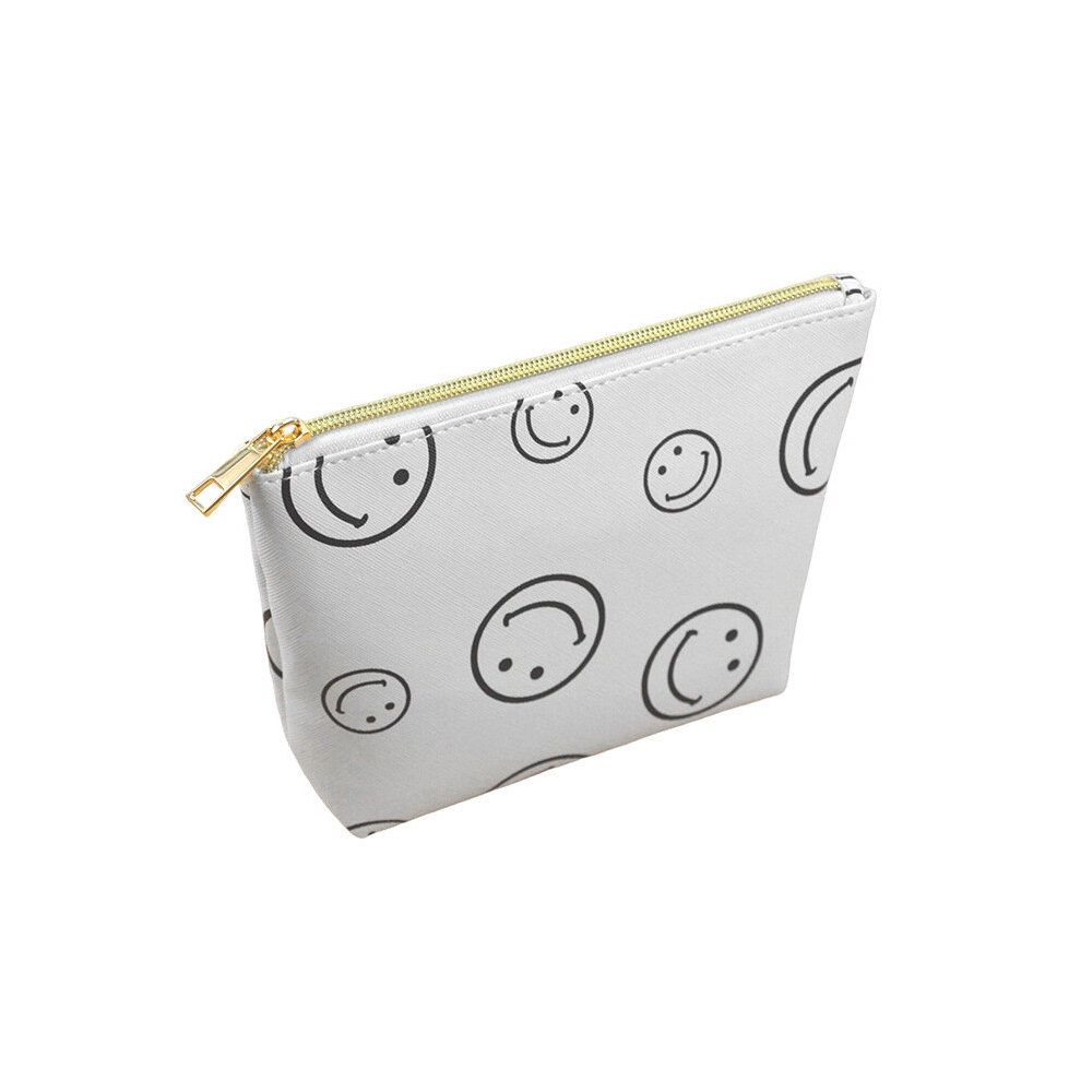 Smiling Face Makeup Bag Waterproof PU Leather Cosmetic Pouch for Women Perfect for Travel and Makeup Organization