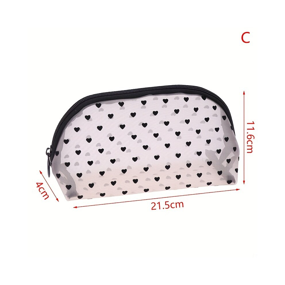 Love Mesh Cosmetic Bag Portable Makeup Case Lanyard Makeup Storage Pouch Zipper Toiletry Carry Pouch Organizer For Women