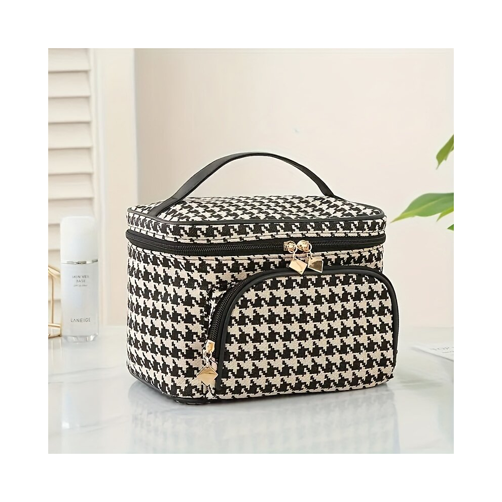 Multicoloured Travel Makeup Bag Organizer Cosmetic Bag For Women Houndstooth Makeup Case Organizer With Zipper Toiletry Bags Travel Storage Bag With Handle