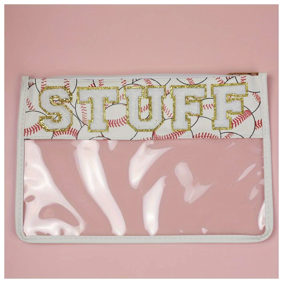 Multicoloured Clear Zipper Pouches Waterproof Chenille Patches Zipper Pvc Toiletry Bag Sports Baseball Softball Transparent Cosmetic Bag